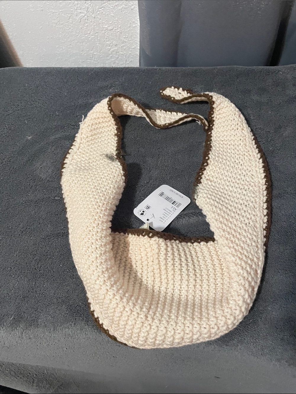 Free People Cream Crochet Infinity Scarf with Brown Trim